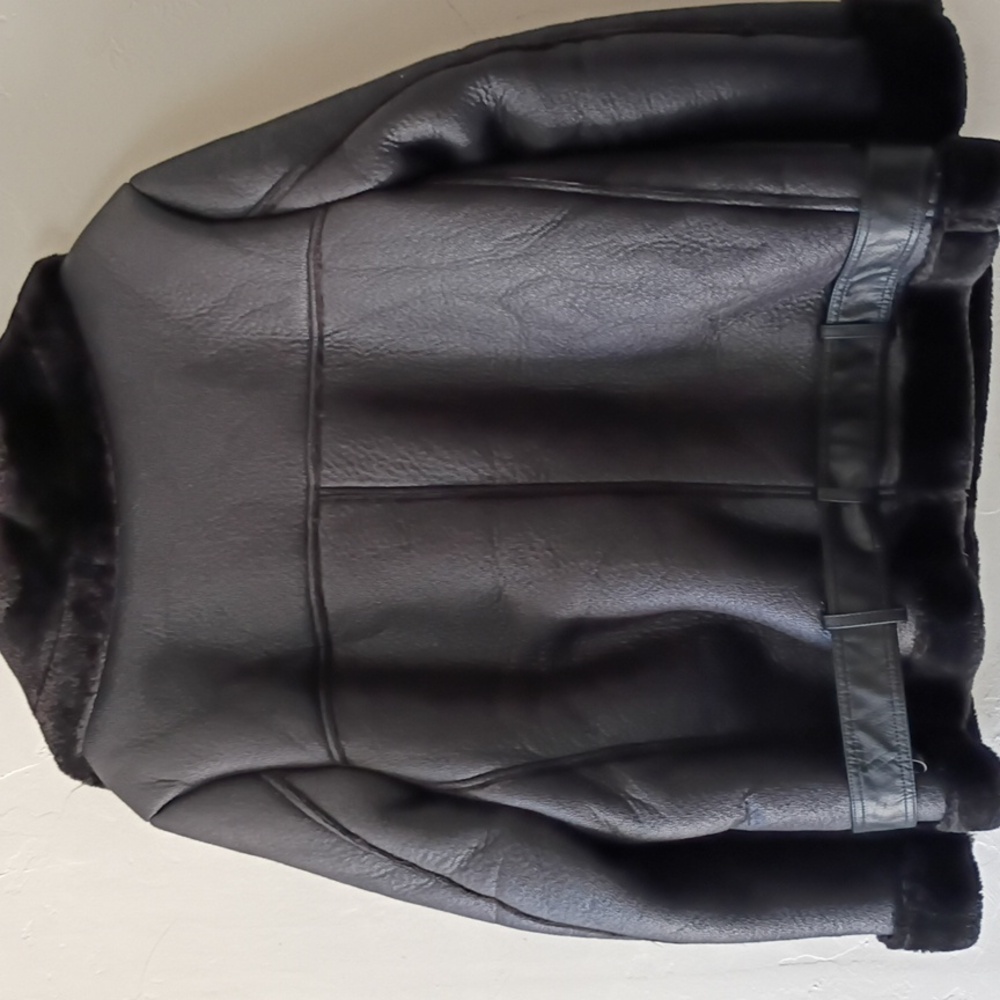Women's XL Black Bomber Jacket Shearling Leather Gift Ready Winter Wardrobe - Picture 2 of 4